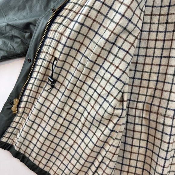 Lands‎ End Womens Waxed Barn Jacket Green Plaid Lined Corduroy Collar Medium - Picture 8 of 15